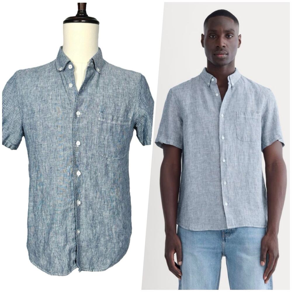 Everlane | Men | 100% Linen Pinstripe Coastal Casual Button Down Shirt | Small